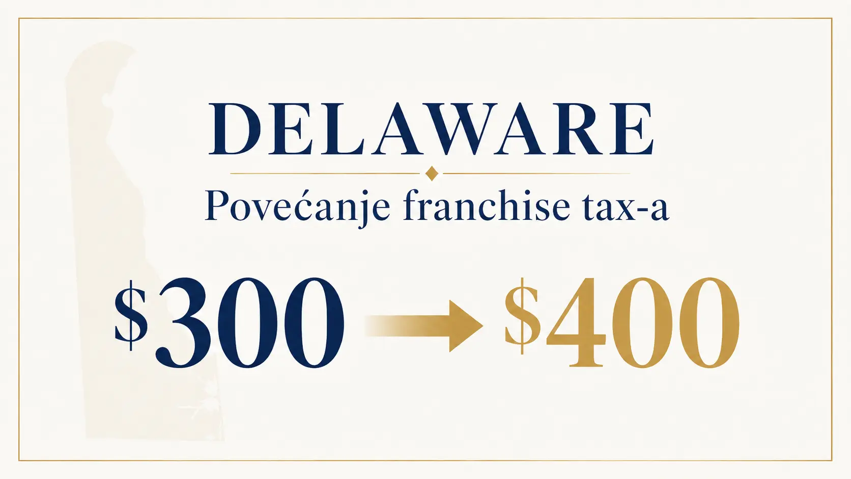 Delaware poskupljuje: godišnji franchise tax za LLC raste sa $300 na $400